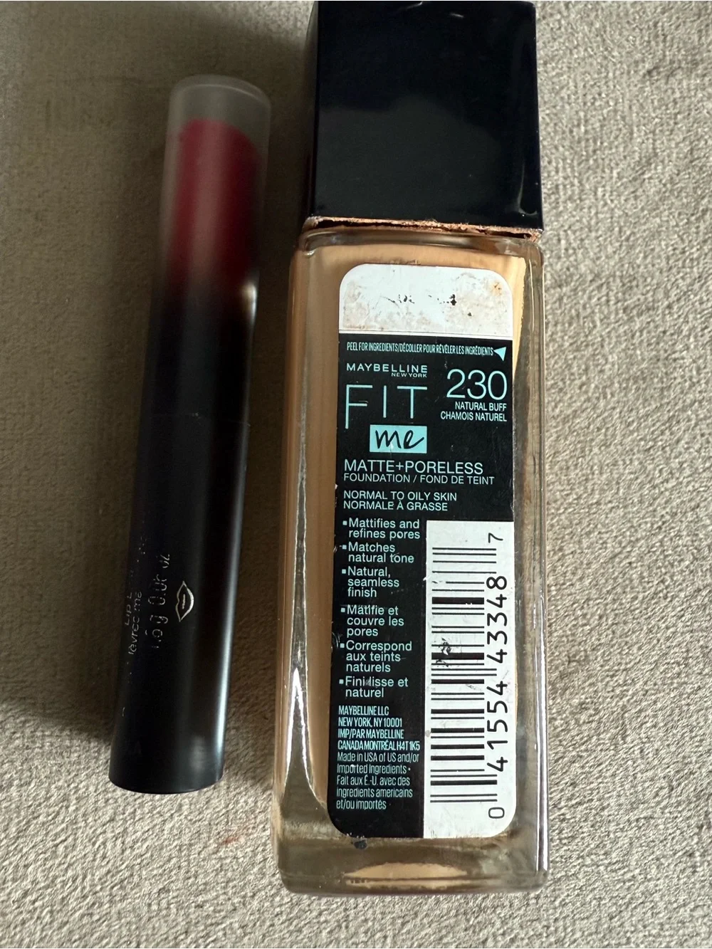 Maybelline Fit Me Matte + Poreless Foundation - Warm Beige and Sephora lipstick